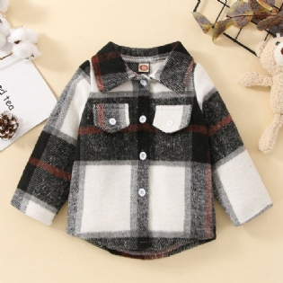 Efterår Vinter Baby Casual Moderigtig Lapel Plaid Shirt Jacket