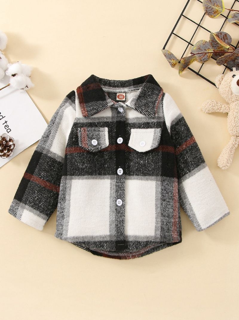 Efterår Vinter Baby Casual Moderigtig Lapel Plaid Shirt Jacket