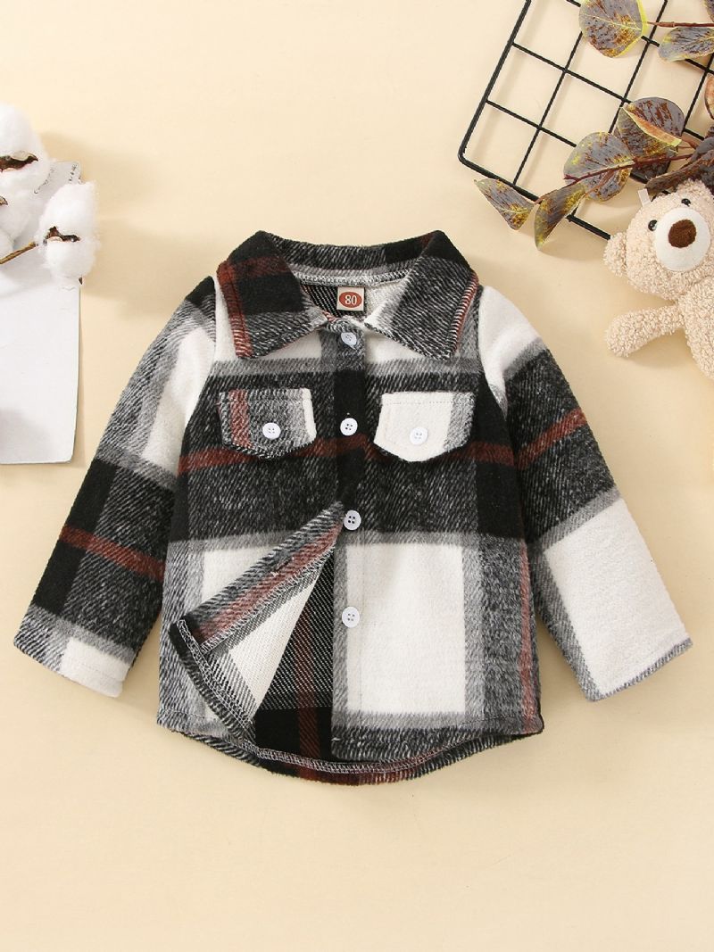 Efterår Vinter Baby Casual Moderigtig Lapel Plaid Shirt Jacket