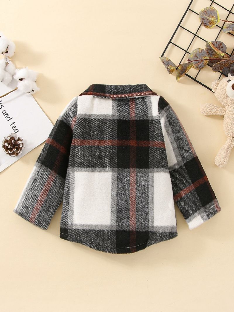 Efterår Vinter Baby Casual Moderigtig Lapel Plaid Shirt Jacket