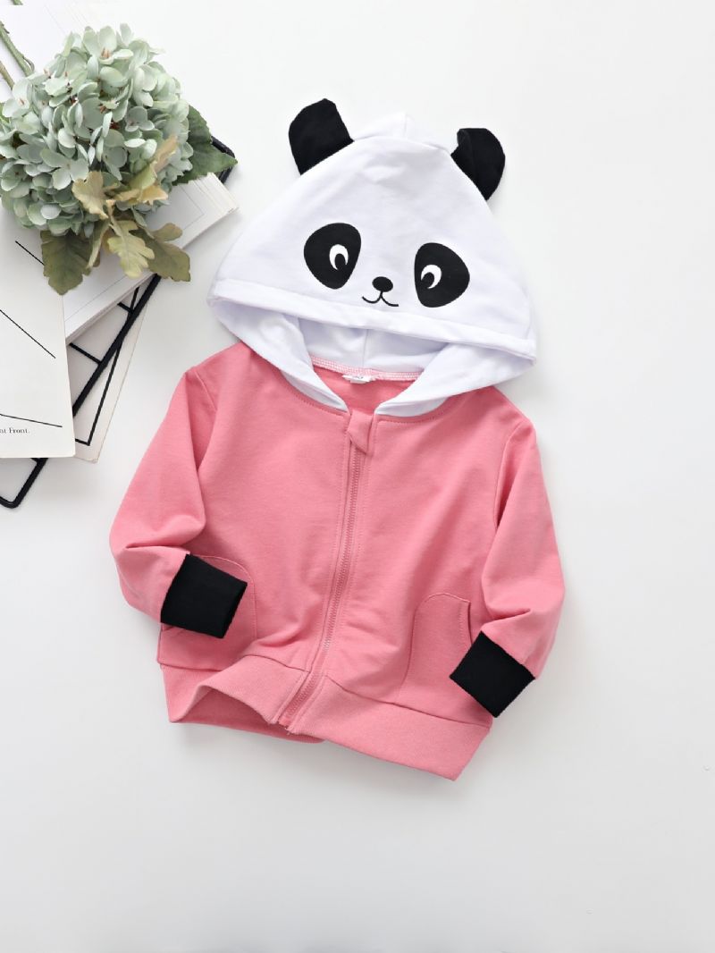 Panda Print Lynlåsjakke Til Børn Termisk Hættetrøje Til Piger