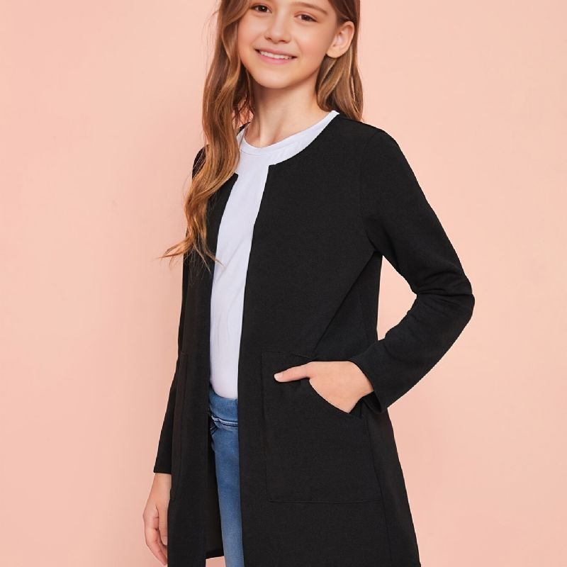 Piger Åben Front Solid Strik Cardigan Overtøj Jakke Børnetøj