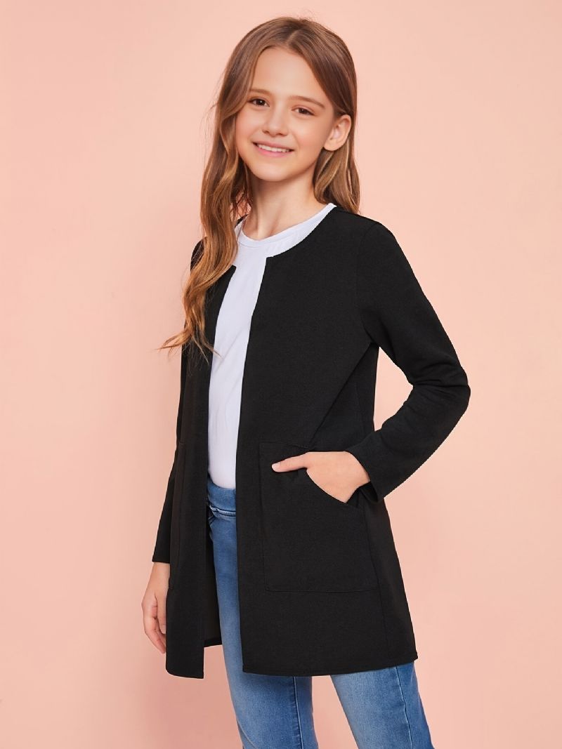Piger Åben Front Solid Strik Cardigan Overtøj Jakke Børnetøj