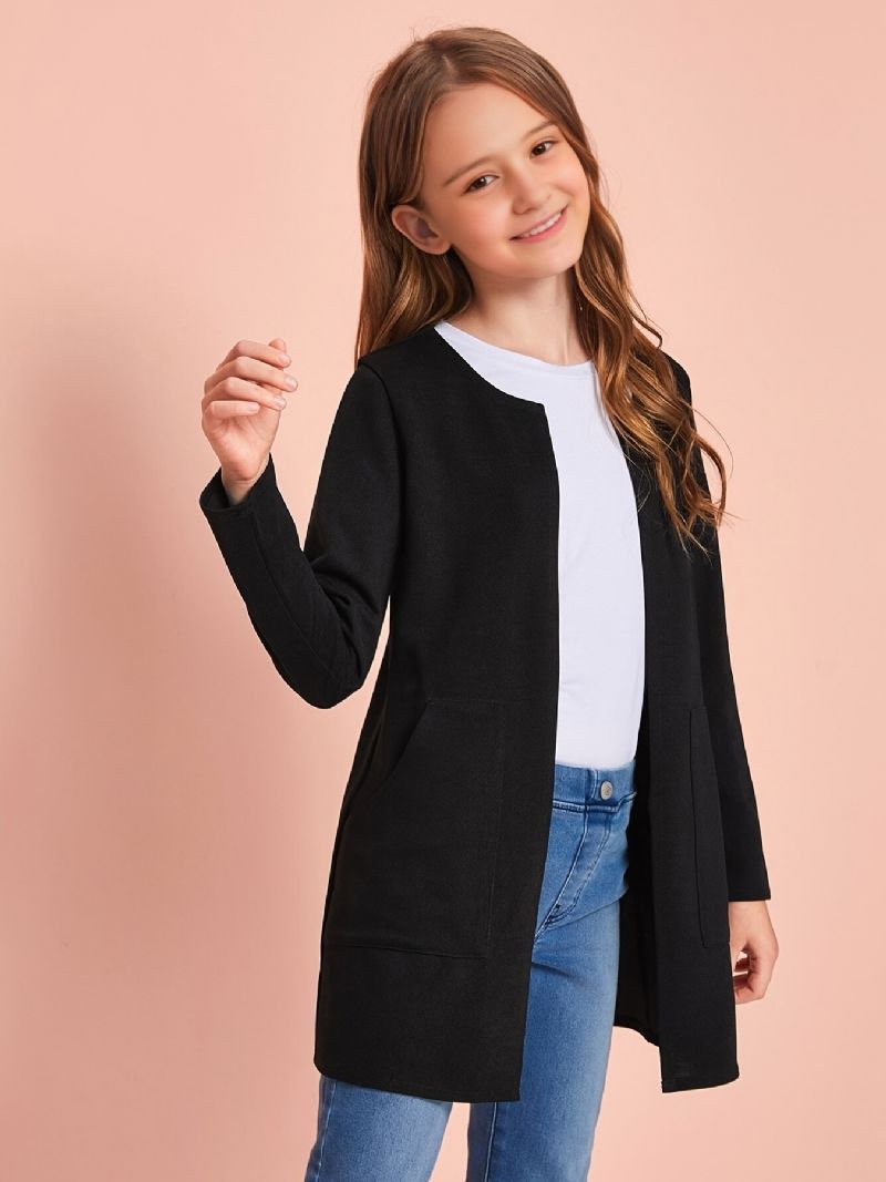 Piger Åben Front Solid Strik Cardigan Overtøj Jakke Børnetøj