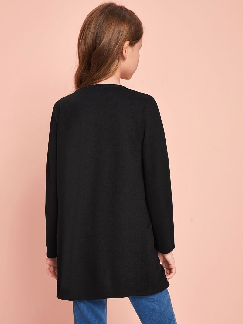 Piger Åben Front Solid Strik Cardigan Overtøj Jakke Børnetøj