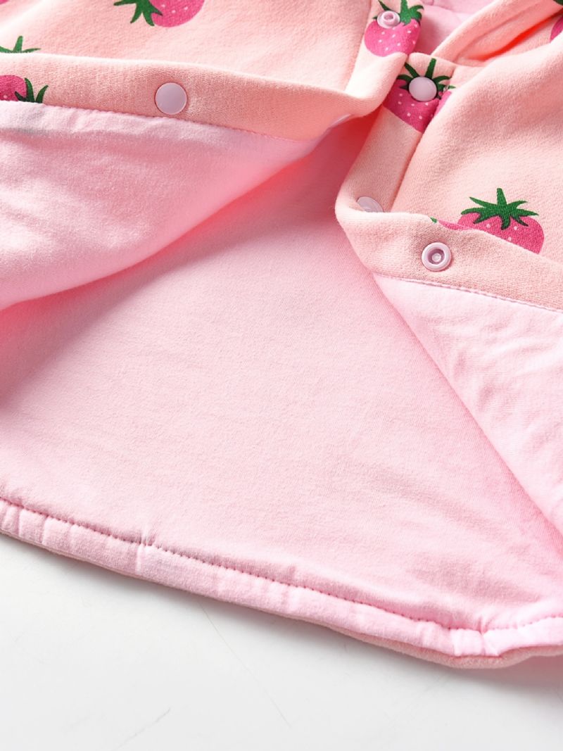 Piger Afslappet Sød Hættejakke Med Jordbærtryk Fleece Termisk Outwear Børnetøj