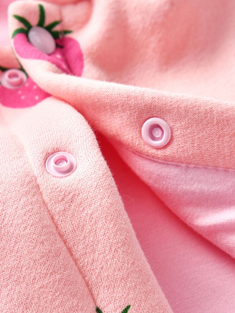 Piger Afslappet Sød Hættejakke Med Jordbærtryk Fleece Termisk Outwear Børnetøj