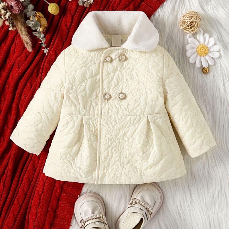 Piger Casual Fleece Termisk Broderet Jakke Dobbeltradet Polstret Overtøj Til Vinter