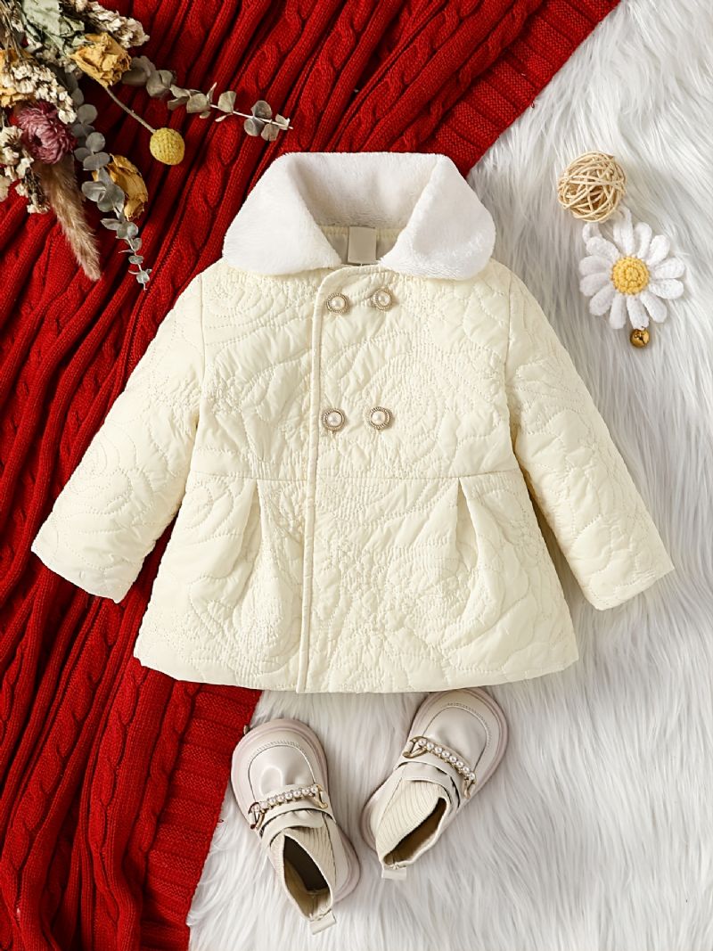 Piger Casual Fleece Termisk Broderet Jakke Dobbeltradet Polstret Overtøj Til Vinter