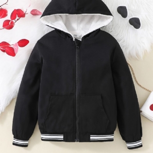 Piger Casual Fleece Thermal Zip-up Hættejakke Med Lomme Til Vinter