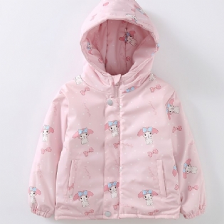 Piger Casual Hættejakke Med Hætte Med Sød Tegneserietryk Fleece Termisk Overtøj Til Vinter Pink