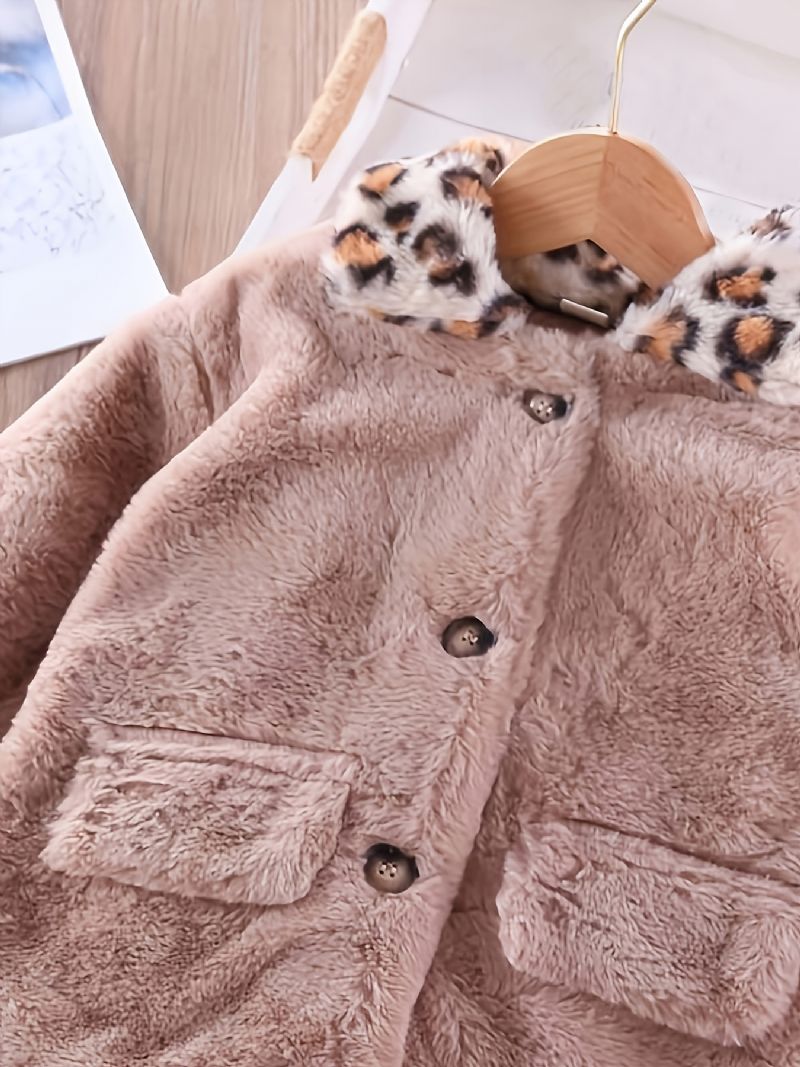 Piger Casual Mode Elegant Varm Leopardkravejakke Efterår Vinter