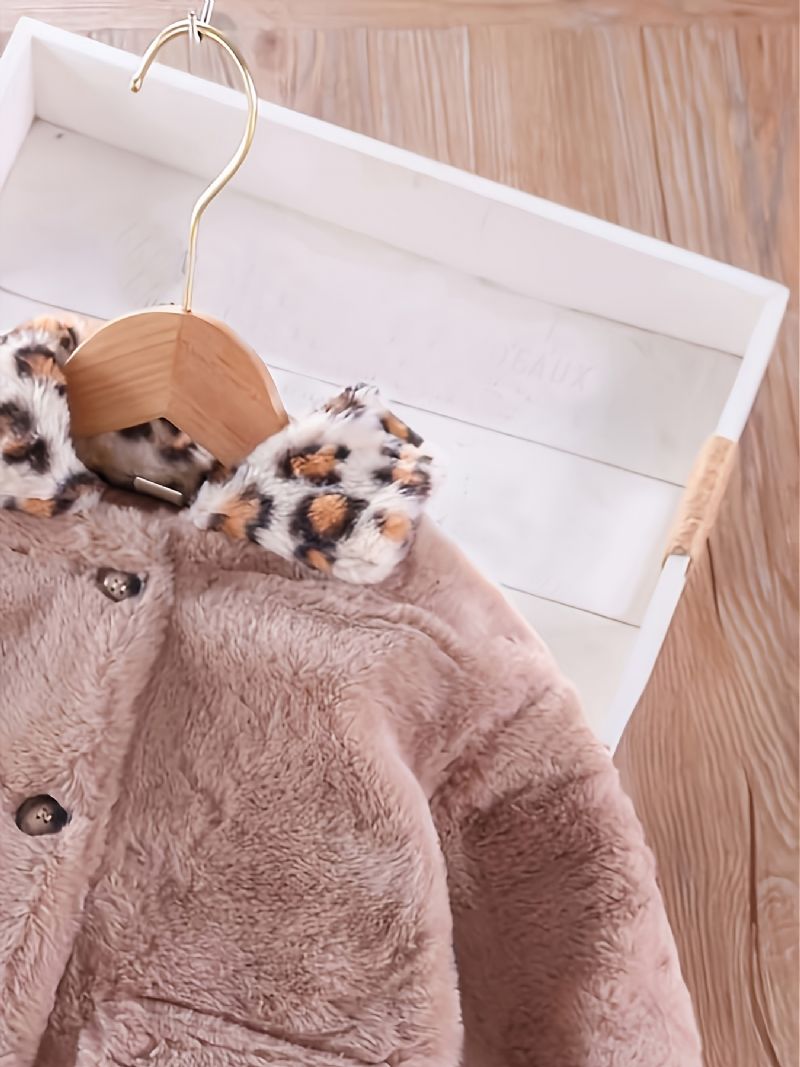 Piger Casual Mode Elegant Varm Leopardkravejakke Efterår Vinter