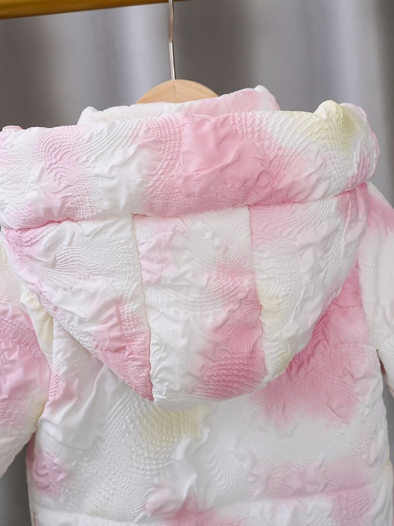 Piger Casual Tie Dye Præget Hættejakke Termisk Fleece Polstret Overtøj Til Vinter