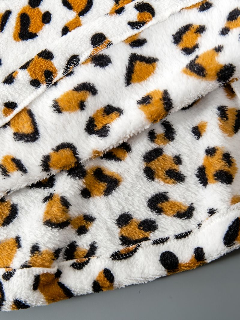 Piger Leopardprint 3d Ører Design Flagermus Ærme Hætte Flannel Jakke Kappe Børnetøj