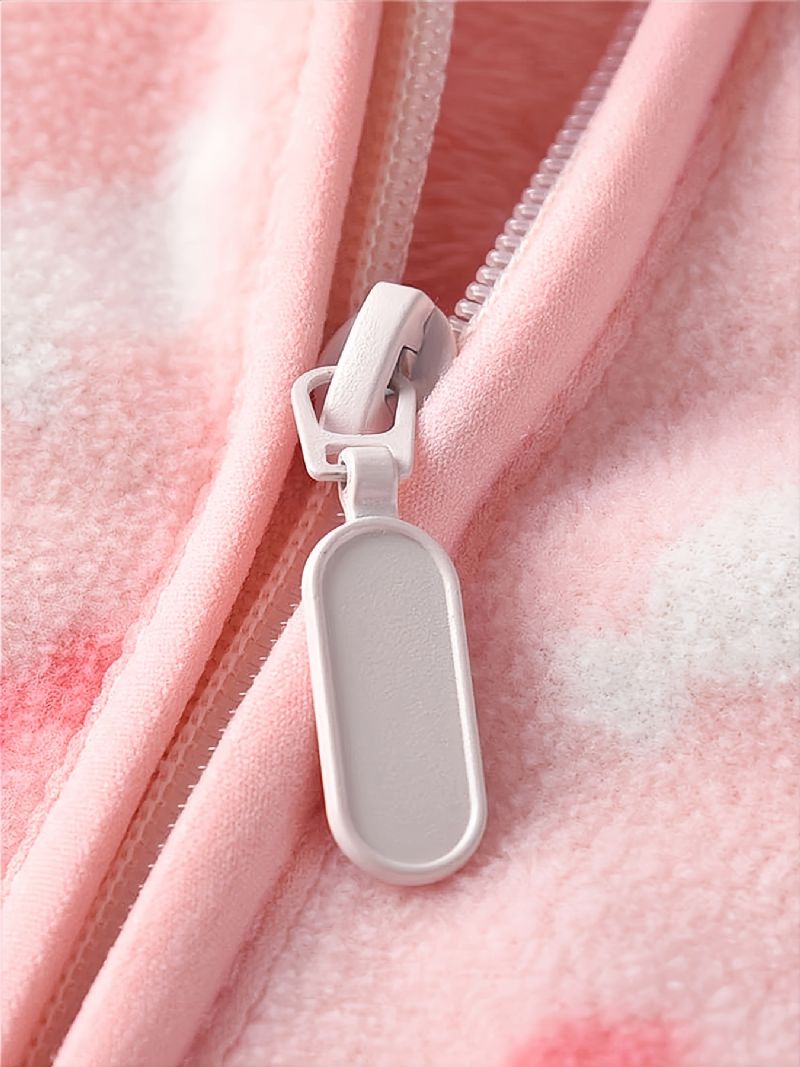 Piger New Thickened Fleece Stand Krave Jakke Med Candy Print Outwear For Winter Pink
