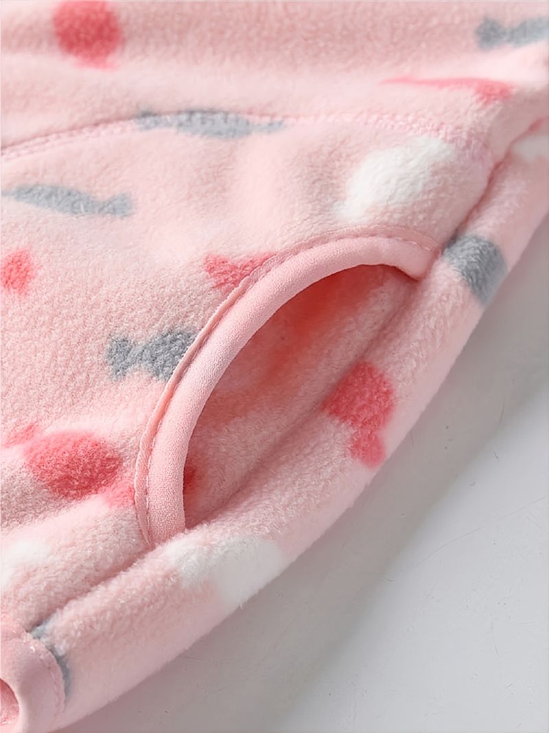 Piger New Thickened Fleece Stand Krave Jakke Med Candy Print Outwear For Winter Pink