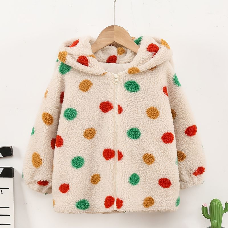 Piger Polka Dots Lynlås Hættejakke Fleece Tykket Varm Vinter