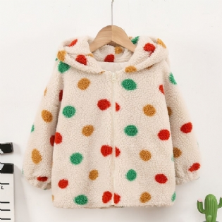 Piger Polka Dots Lynlås Hættejakke Fleece Tykket Varm Vinter