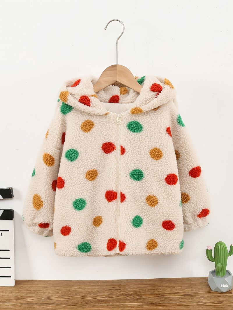 Piger Polka Dots Lynlås Hættejakke Fleece Tykket Varm Vinter