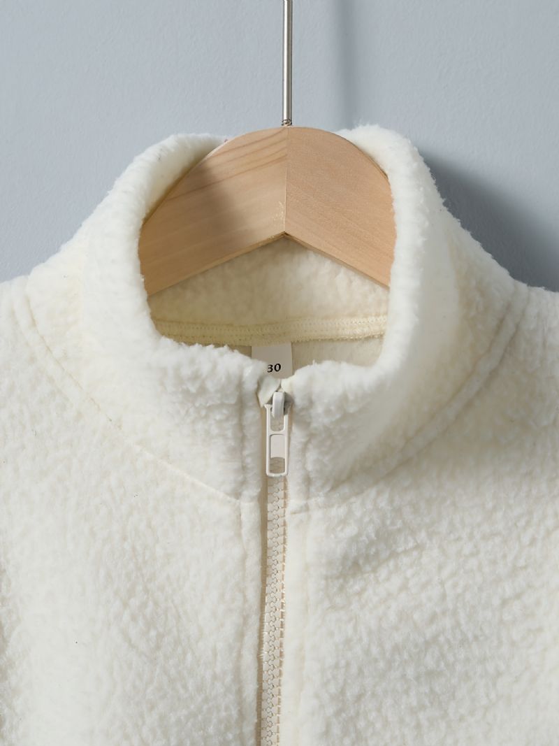 Piger Solid Zip Up Fleece Termojakke Til Vinter Børnetøj
