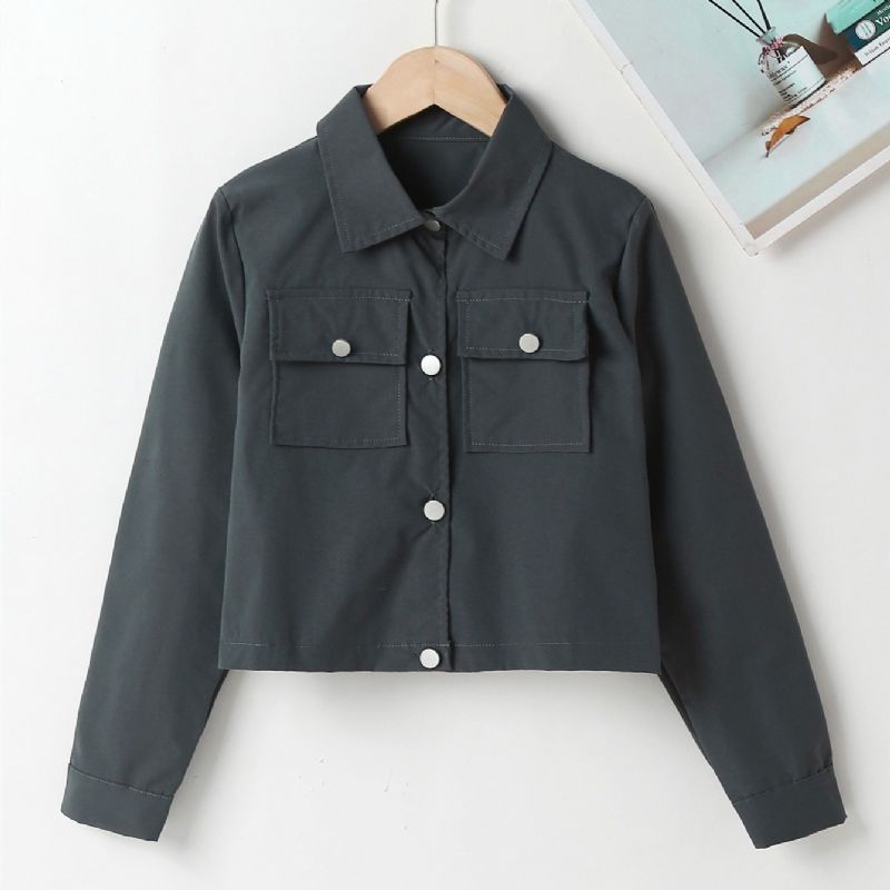 Piger Sort Pocket Button Lapel Jacket