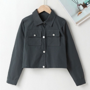 Piger Sort Pocket Button Lapel Jacket