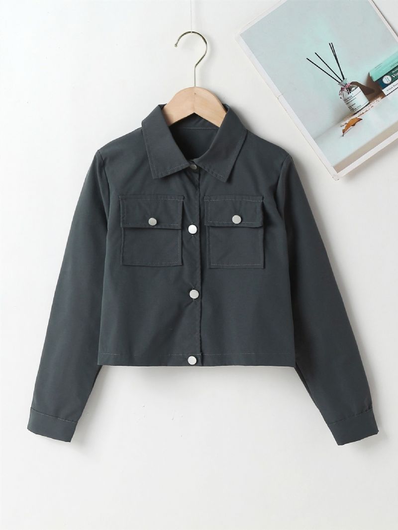 Piger Sort Pocket Button Lapel Jacket