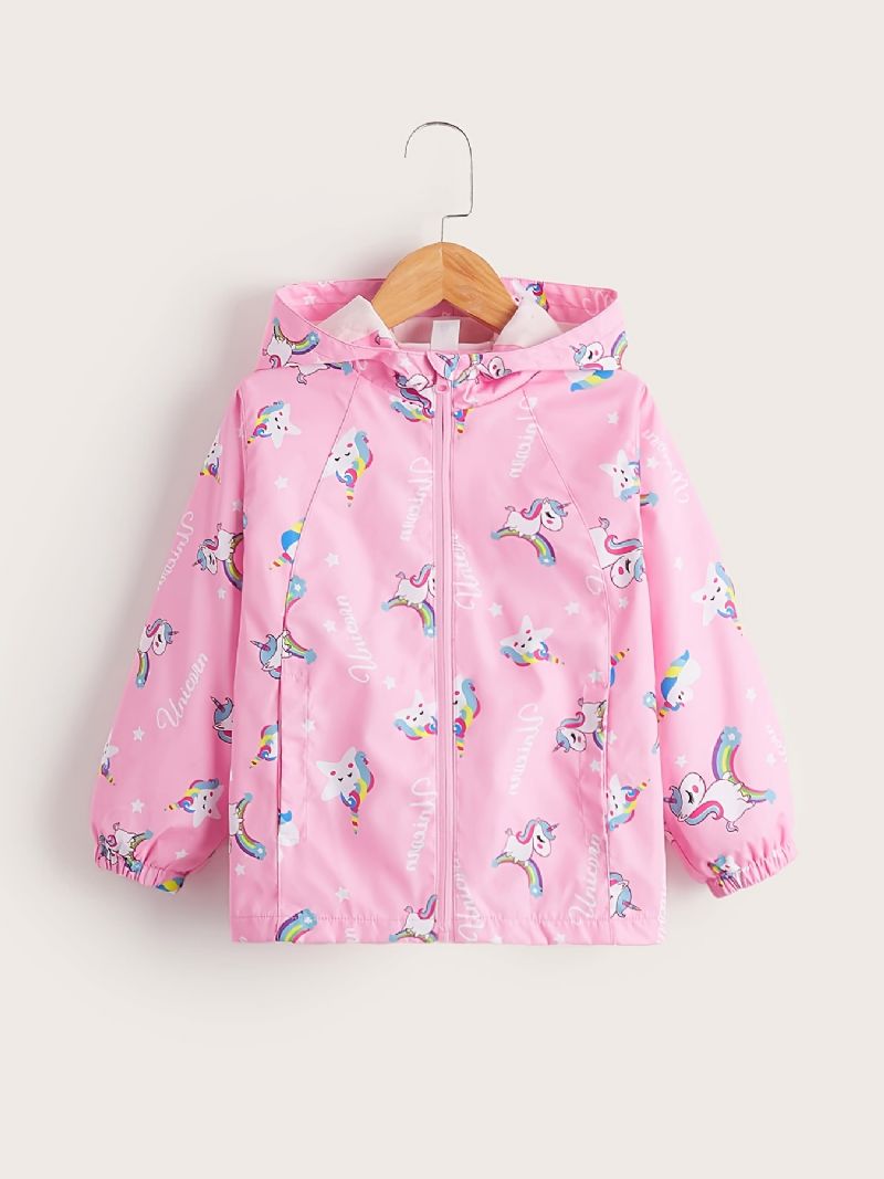 Piger Windbreaker Vandtæt Vindtæt Unicorn Print Hættejakke
