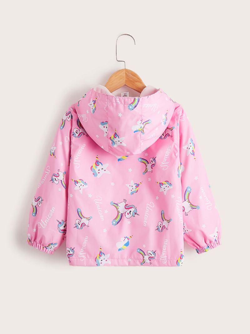Piger Windbreaker Vandtæt Vindtæt Unicorn Print Hættejakke