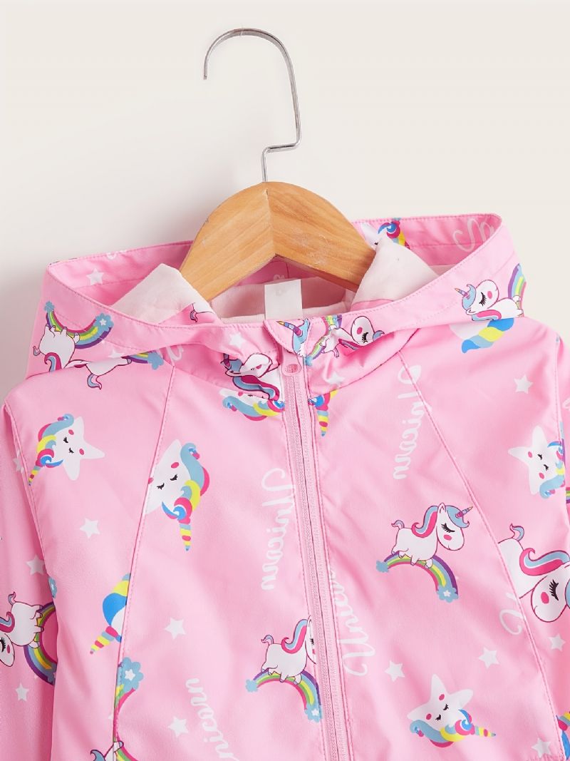 Piger Windbreaker Vandtæt Vindtæt Unicorn Print Hættejakke
