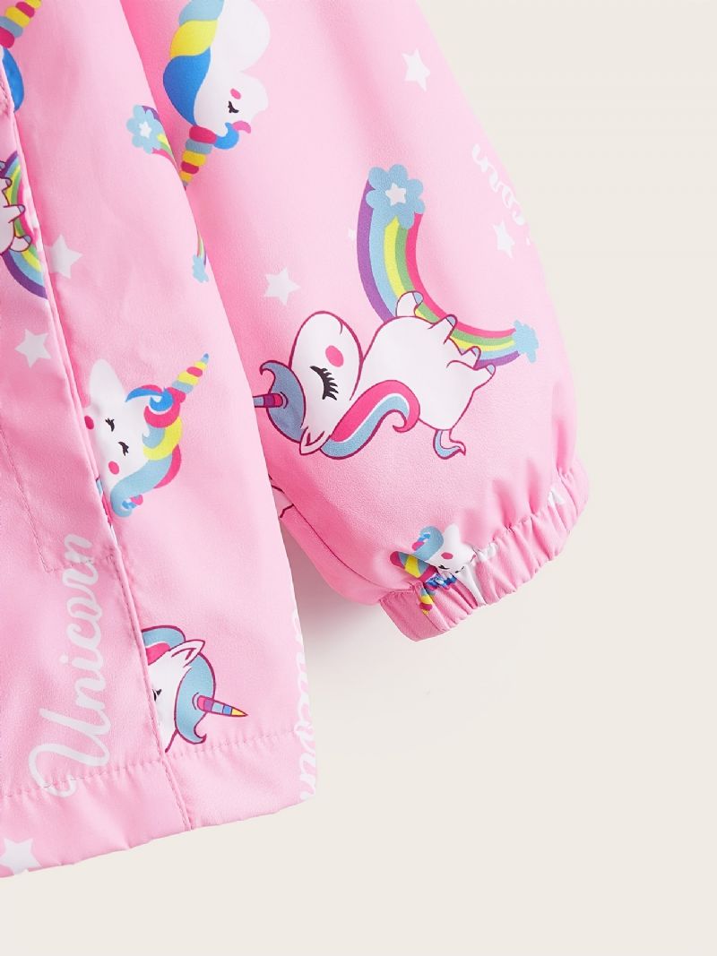 Piger Windbreaker Vandtæt Vindtæt Unicorn Print Hættejakke