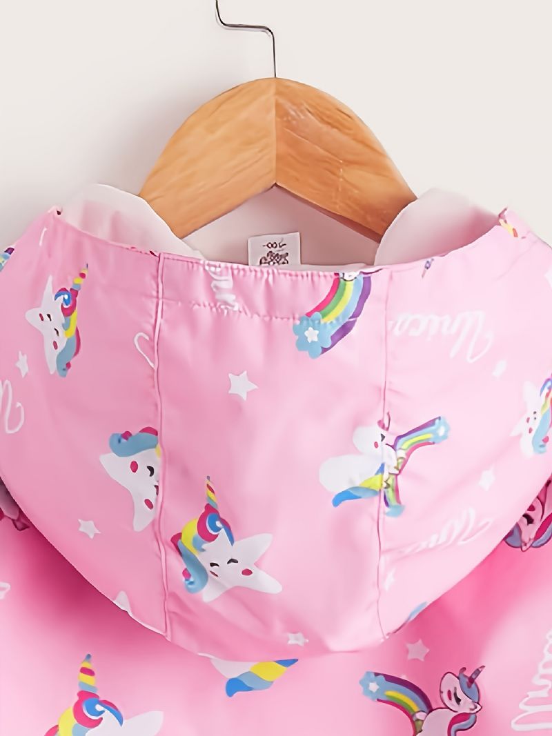 Piger Windbreaker Vandtæt Vindtæt Unicorn Print Hættejakke
