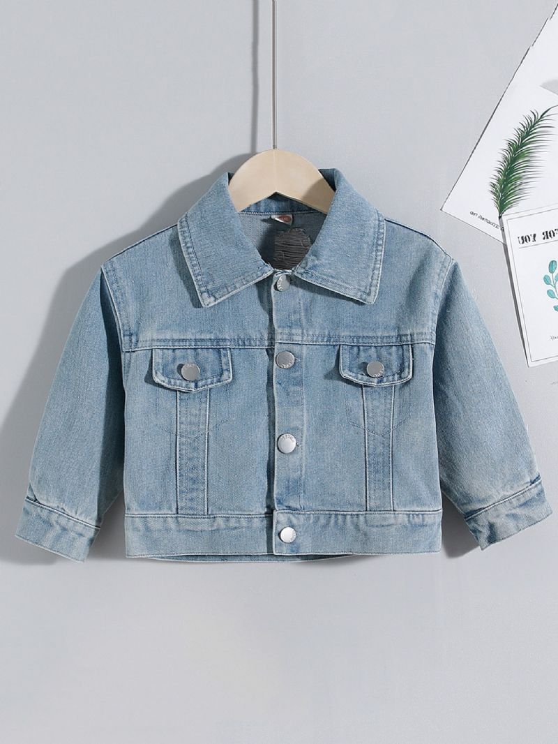 Småbørn Baby Drenge Piger Jeansjakke Børn Denimjakke Langærmet Knapovertræk Casual Overtøj