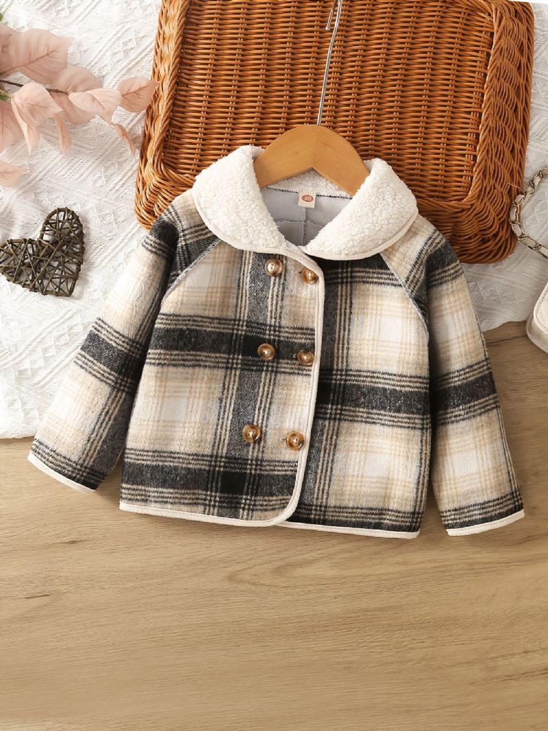 Småbørn Piger Plaid Langærmet Fleece Varm Knap Jakke Tøj