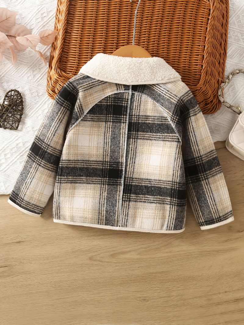 Småbørn Piger Plaid Langærmet Fleece Varm Knap Jakke Tøj