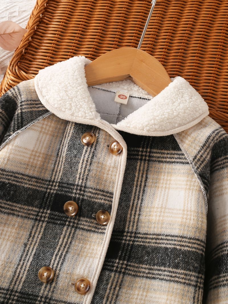 Småbørn Piger Plaid Langærmet Fleece Varm Knap Jakke Tøj