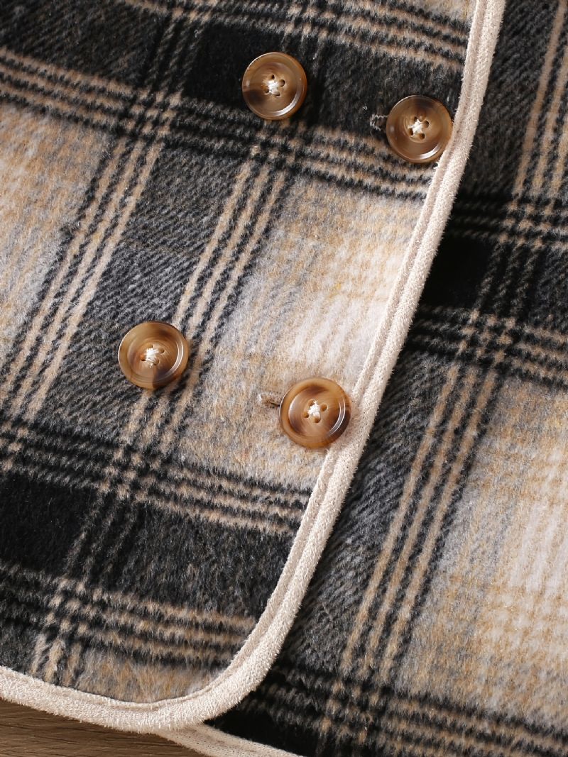 Småbørn Piger Plaid Langærmet Fleece Varm Knap Jakke Tøj