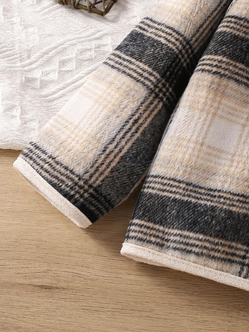 Småbørn Piger Plaid Langærmet Fleece Varm Knap Jakke Tøj