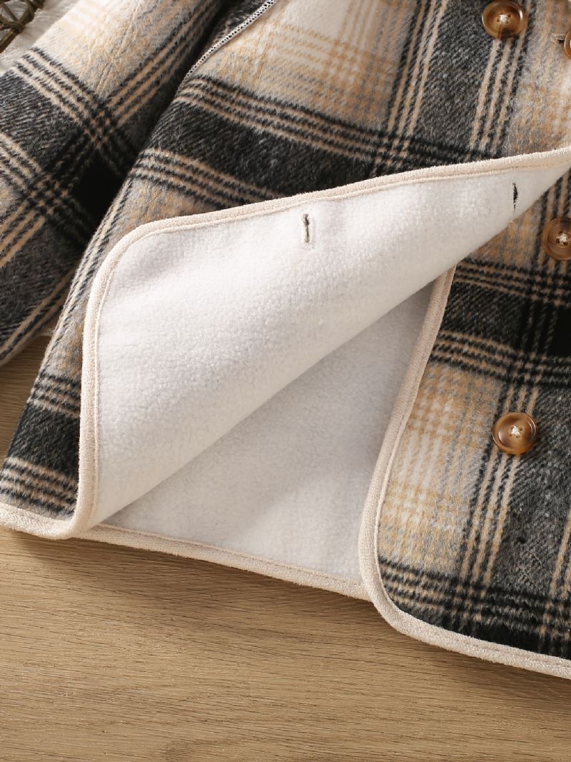 Småbørn Piger Plaid Langærmet Fleece Varm Knap Jakke Tøj