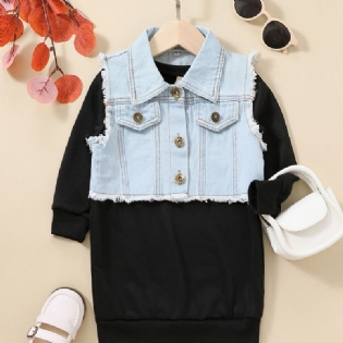 Toddler Piger Raw Cut Denim Vest Jakke & Kjole