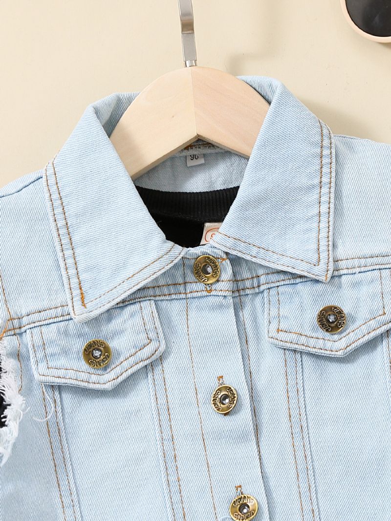 Toddler Piger Raw Cut Denim Vest Jakke & Kjole