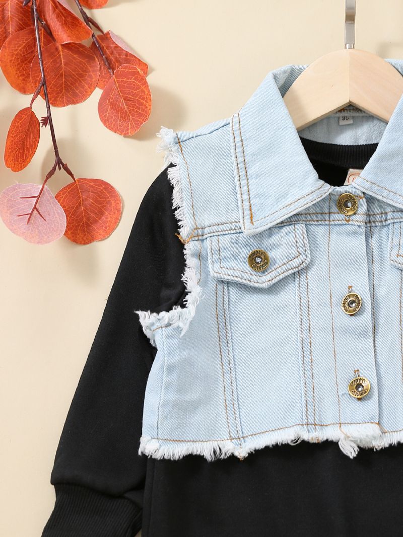 Toddler Piger Raw Cut Denim Vest Jakke & Kjole