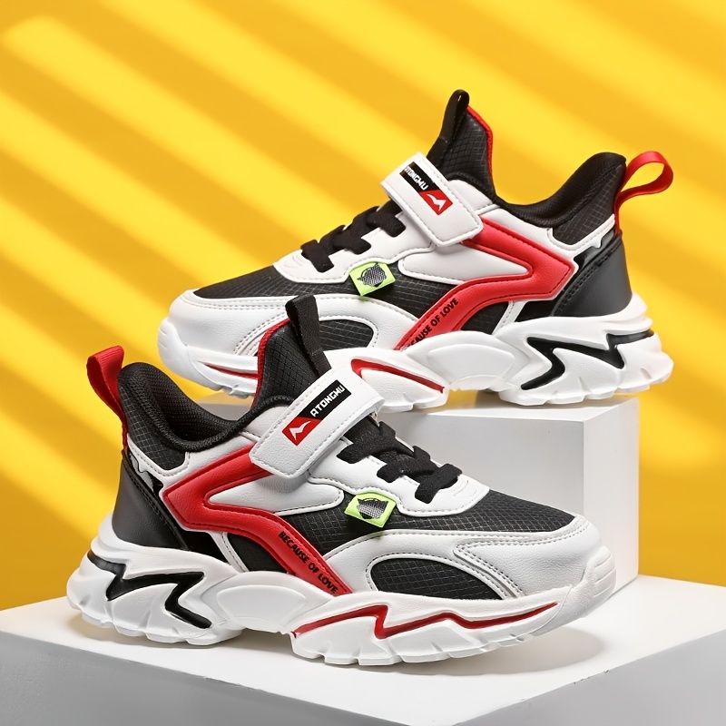 Børn Teenagere Drenge Sneakers Med Bløde Såler Letvægts Åndbar Skridsikker Krog-og-løkke Løbesko
