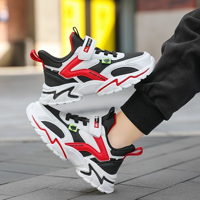 Børn Teenagere Drenge Sneakers Med Bløde Såler Letvægts Åndbar Skridsikker Krog-og-løkke Løbesko