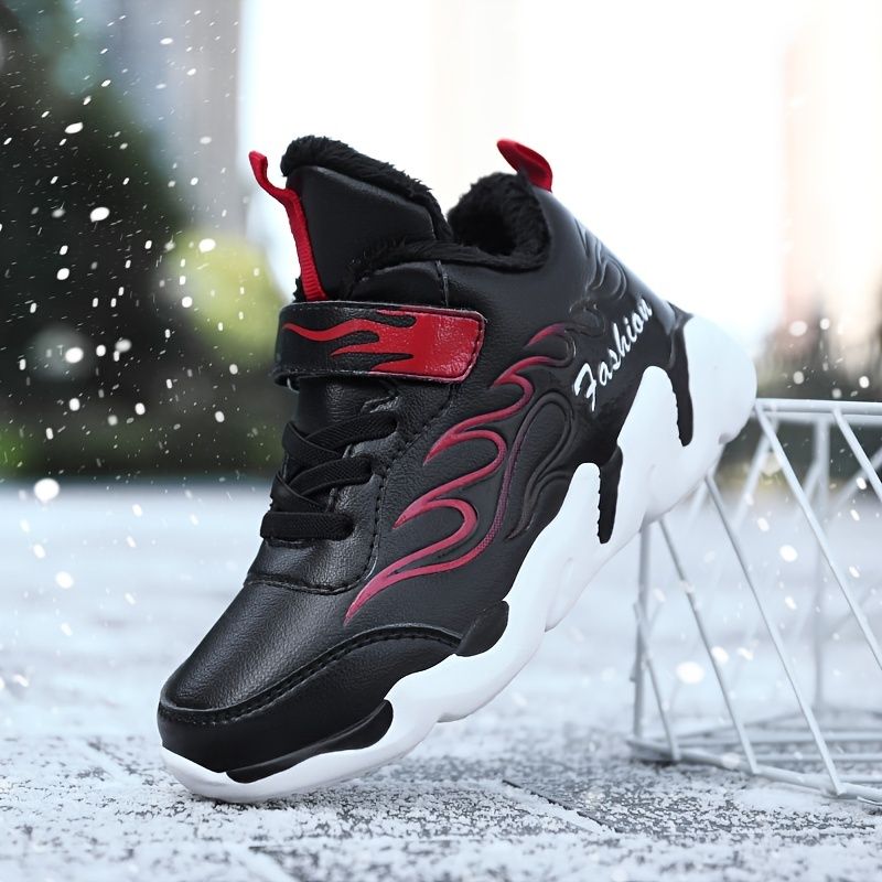 Drenge Fleece Sneakers Med Flamme Design Til Efterår Og Vinter Ny