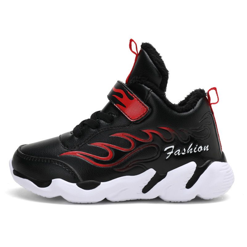 Drenge Fleece Sneakers Med Flamme Design Til Efterår Og Vinter Ny