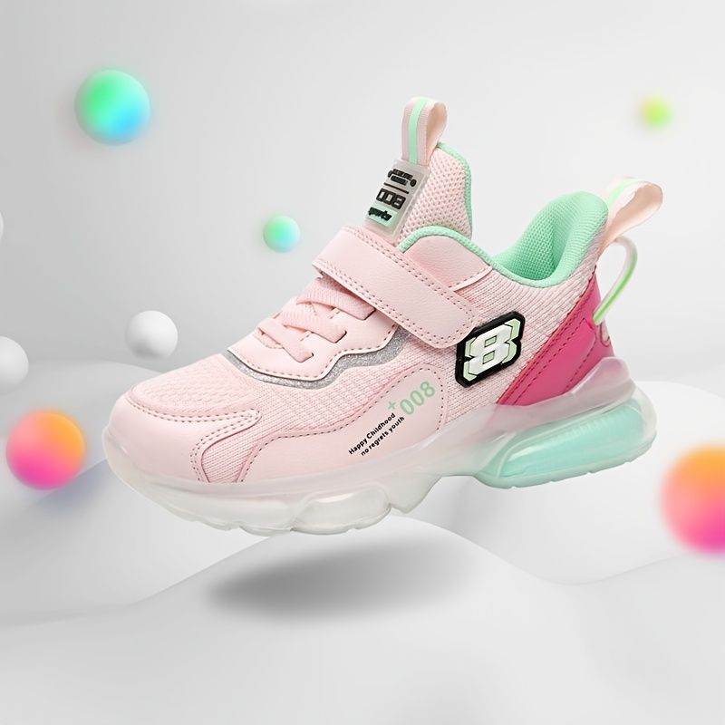 Løbesko Til Piger Lette Åndbare Sneakers Med Snørebånd Velcro Pink & Hvid Farve