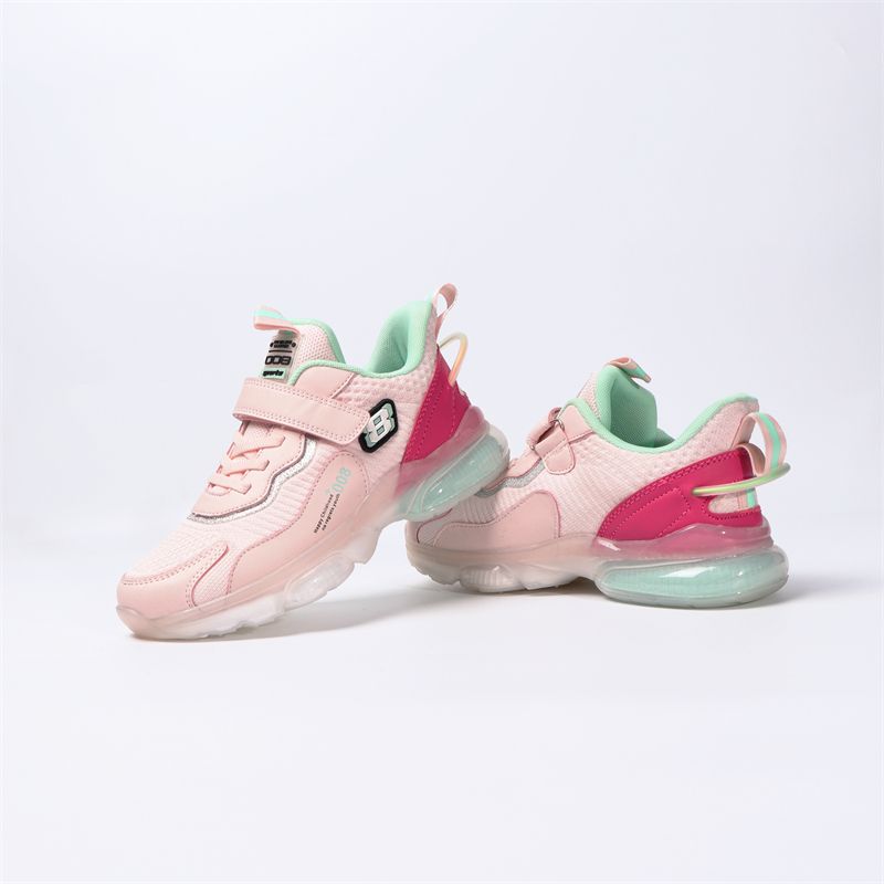Løbesko Til Piger Lette Åndbare Sneakers Med Snørebånd Velcro Pink & Hvid Farve