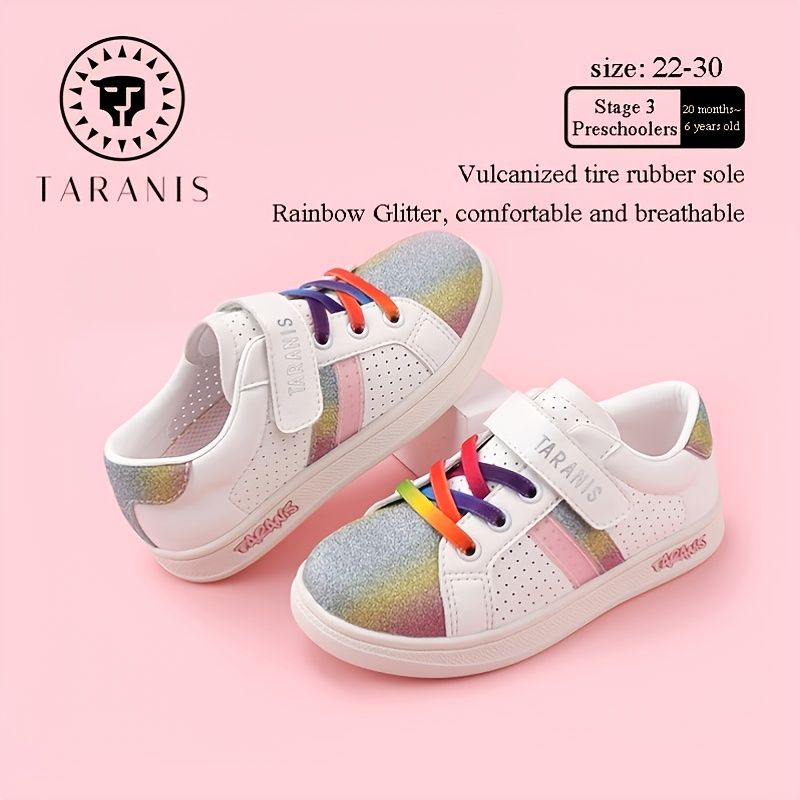 Rainbow Glitter Design Ribbon Vandtætte Åndbare Pigesneakers